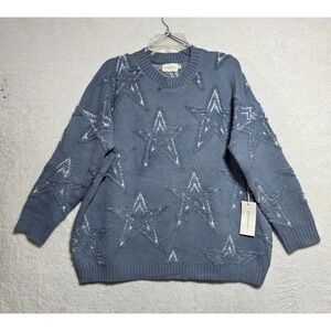Dreamers by Debut Blue Star Raised Textured Knit Oversized Sweater  Women's M